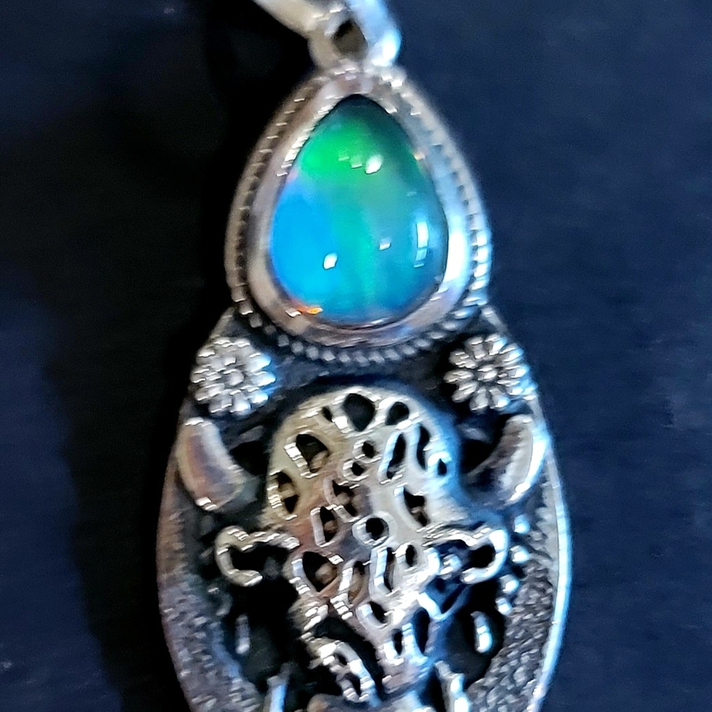 Elegant Silver Pendant with Blue and Green Stone